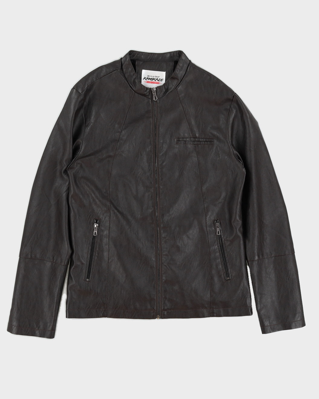 Y2K 00s Kamikaze Brown Pleather Moto Jacket - S