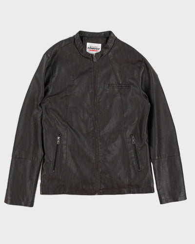 Y2K 00s Kamikaze Brown Pleather Moto Jacket - S