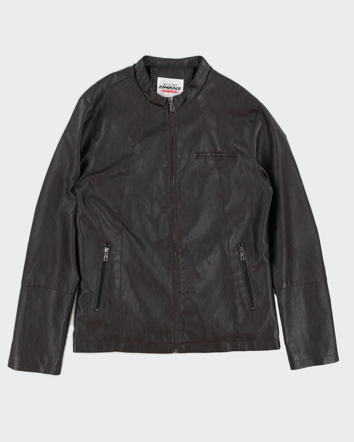 Y2K 00s Kamikaze Brown Pleather Moto Jacket - S