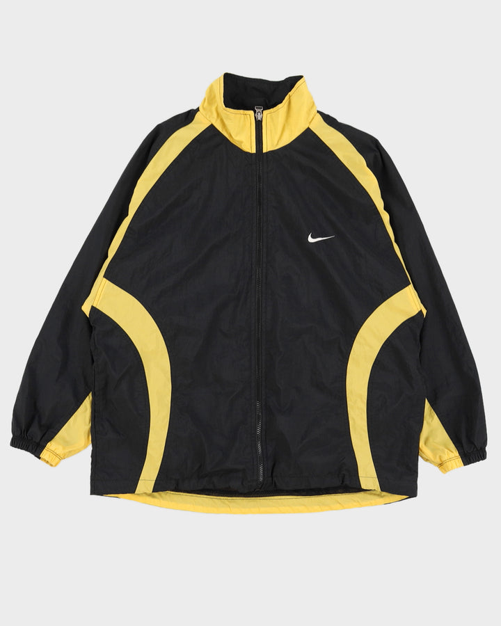 Vintage 90s Nike Black / Yellow Embroidered Logo Track Jacket - M