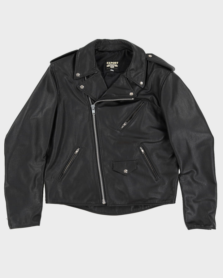 Vintage 90s Export Black Leather Jack Daniels Jacket - XXL