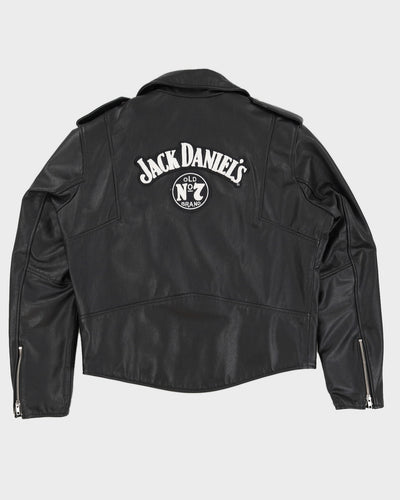 Vintage 90s Export Black Leather Jack Daniels Jacket - XXL
