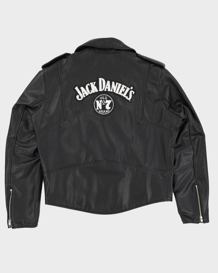Vintage 90s Export Black Leather Jack Daniels Jacket - XXL