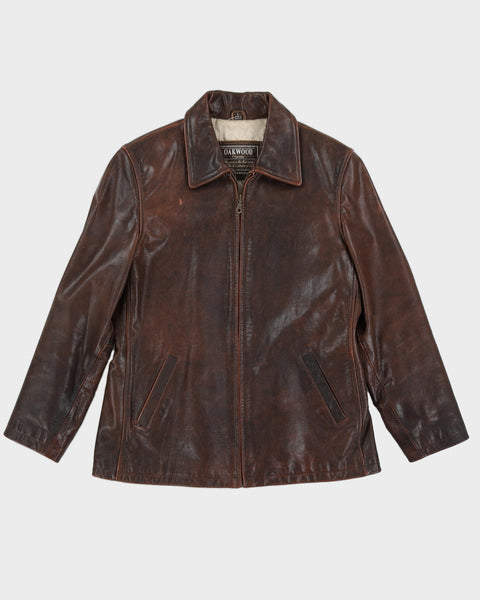 Vintage 80s Oakwood Classics Brown Zip Up Leather Jacket - L – Rokit