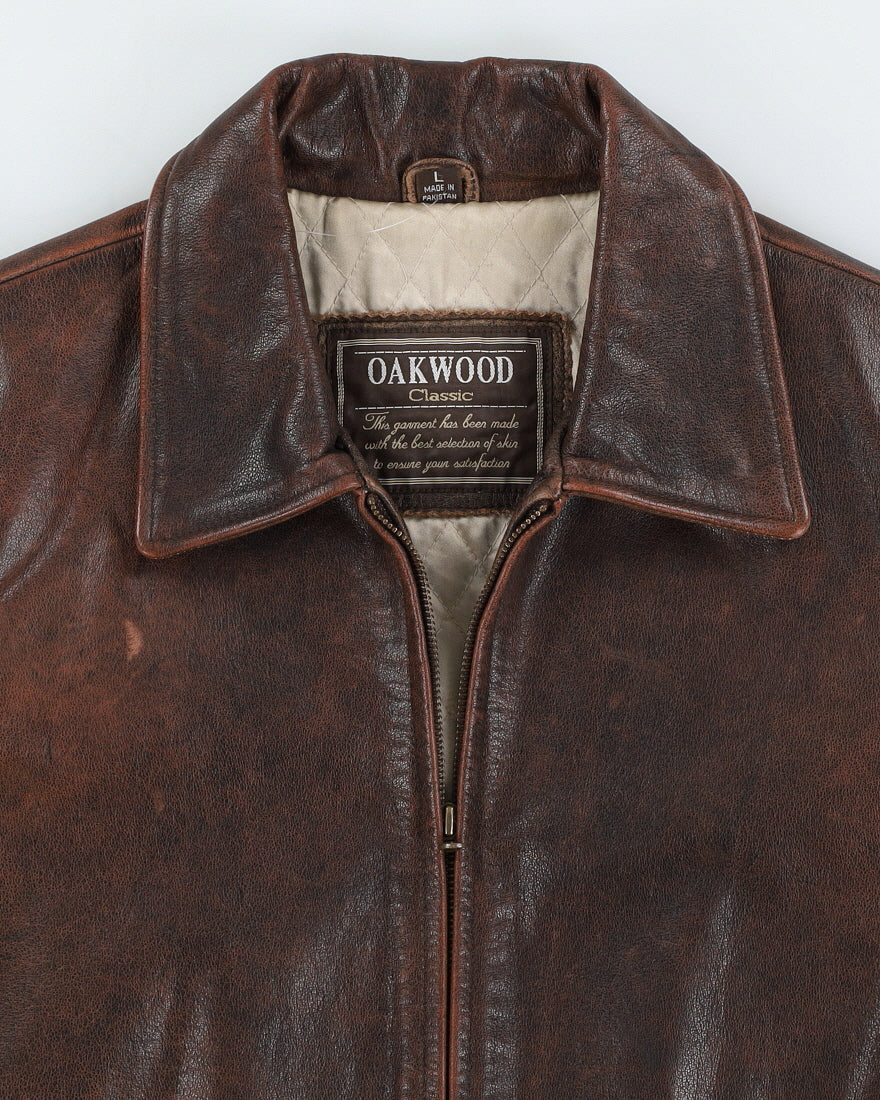 Vintage 80s Oakwood Classics Brown Zip Up Leather Jacket - L