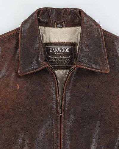 Vintage 80s Oakwood Classics Brown Zip Up Leather Jacket - L