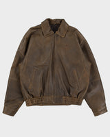 Vintage 90s Burks Bay John Deere Brown Leather Jacket - L