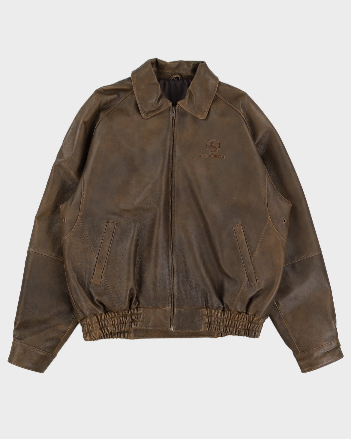Vintage 90s Burks Bay John Deere Brown Leather Jacket - L