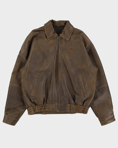 Vintage 90s Burks Bay John Deere Brown Leather Jacket - L