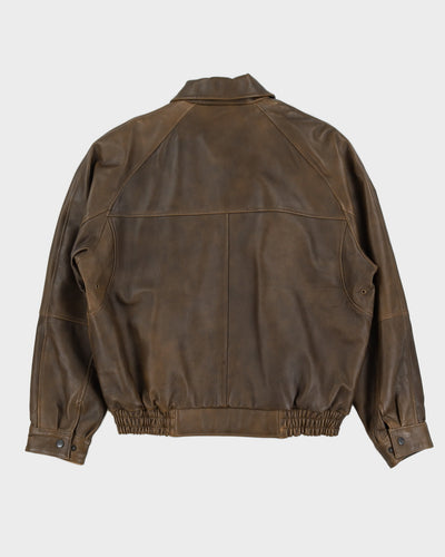Vintage 90s Burks Bay John Deere Brown Leather Jacket - L