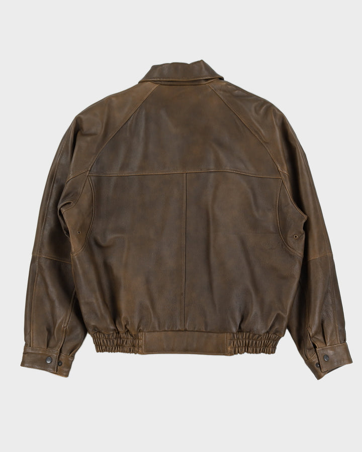 Vintage 90s Burks Bay John Deere Brown Leather Jacket - L