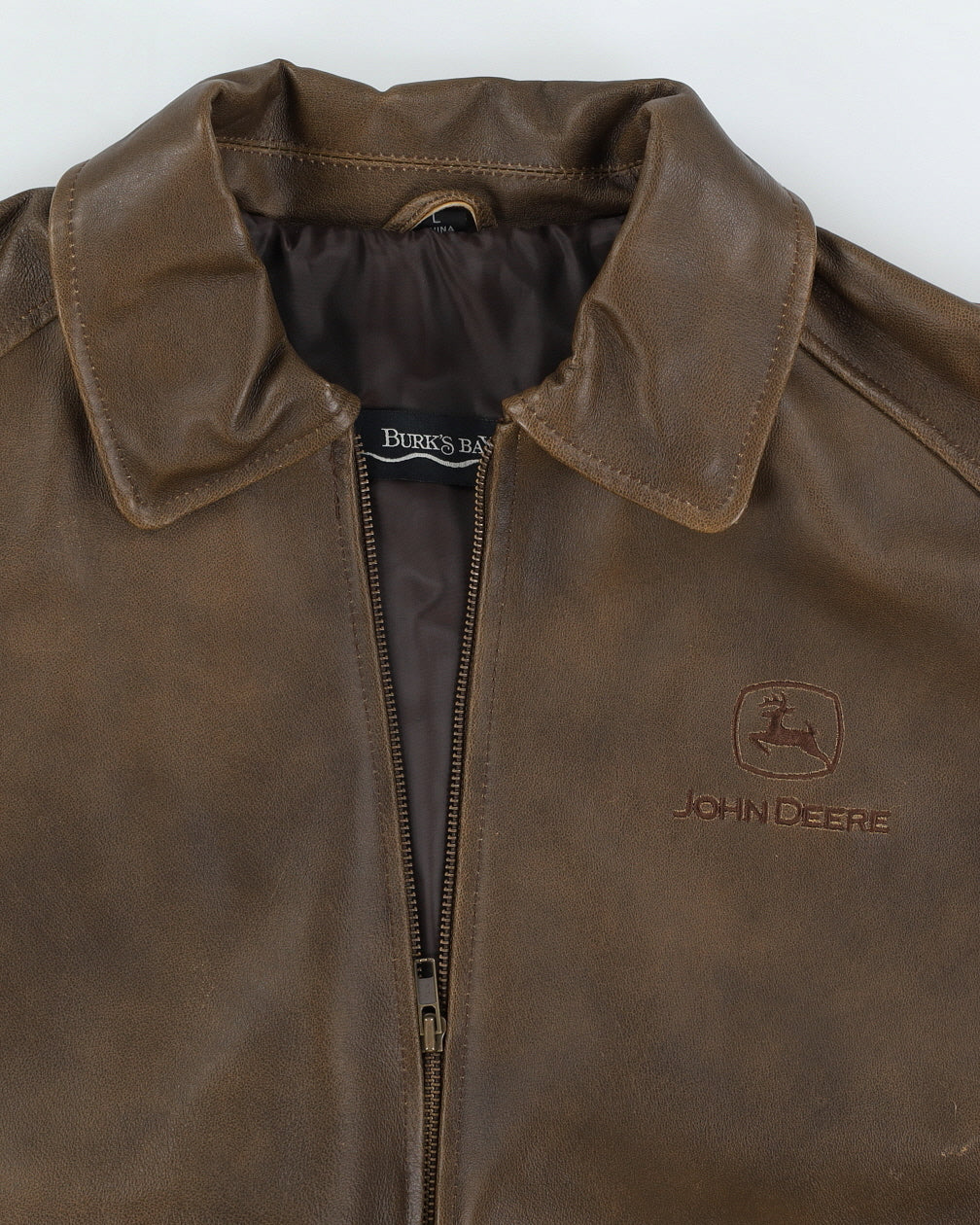 Vintage 90s Burks Bay John Deere Brown Leather Jacket L Rokit