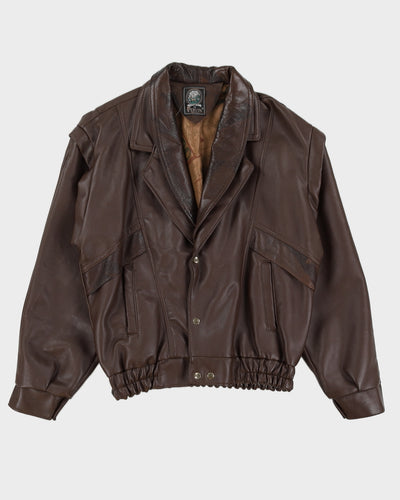 Vintage 80s Pervin Brown Leather Jacket With Detachable Sleeves - L