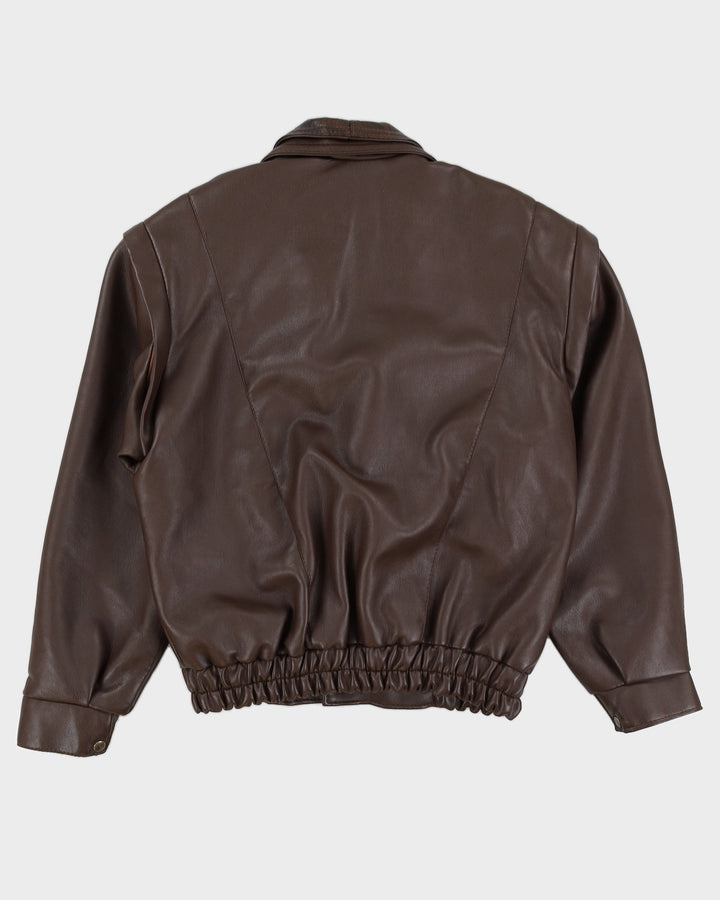 Vintage 80s Pervin Brown Leather Jacket With Detachable Sleeves - L
