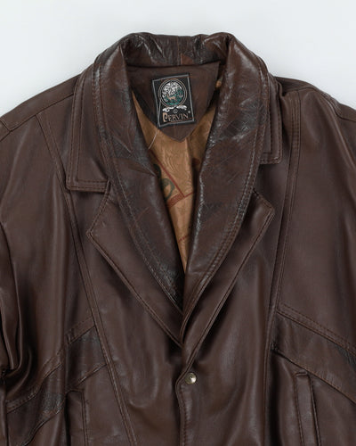 Vintage 80s Pervin Brown Leather Jacket With Detachable Sleeves - L
