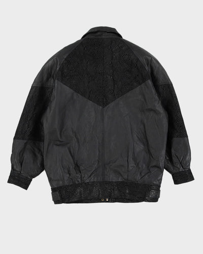 Vintage 90s Paris Sport Club Black Leather Reptile Bomber Jacket - L