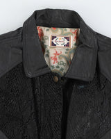Vintage 90s Paris Sport Club Black Leather Reptile Bomber Jacket - L
