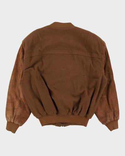 Vintage 80s Rodier Brown Suede Varsity Jacket - L