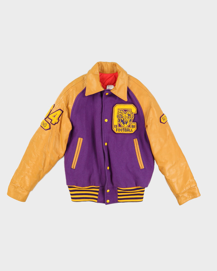 Vintage 80S Leather Football Varsity Jacket - S