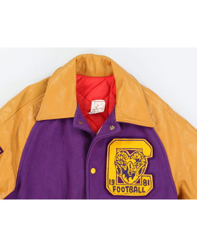 Vintage 80S Leather Football Varsity Jacket - S