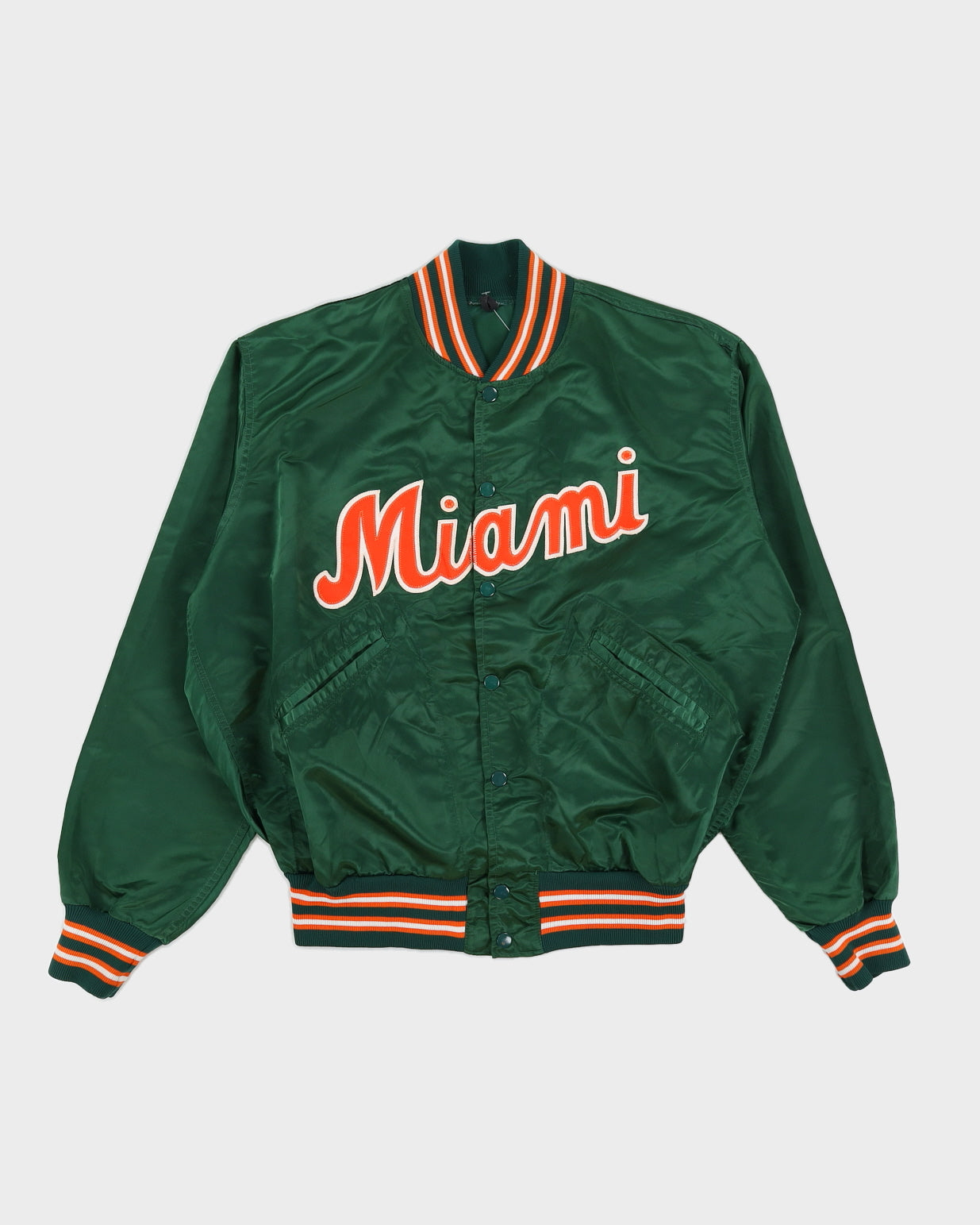 Vintage 80s University Of Miami Green Bomber Jacket - L