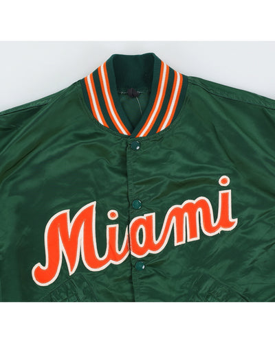 Vintage 80s University Of Miami Green Bomber Jacket - L