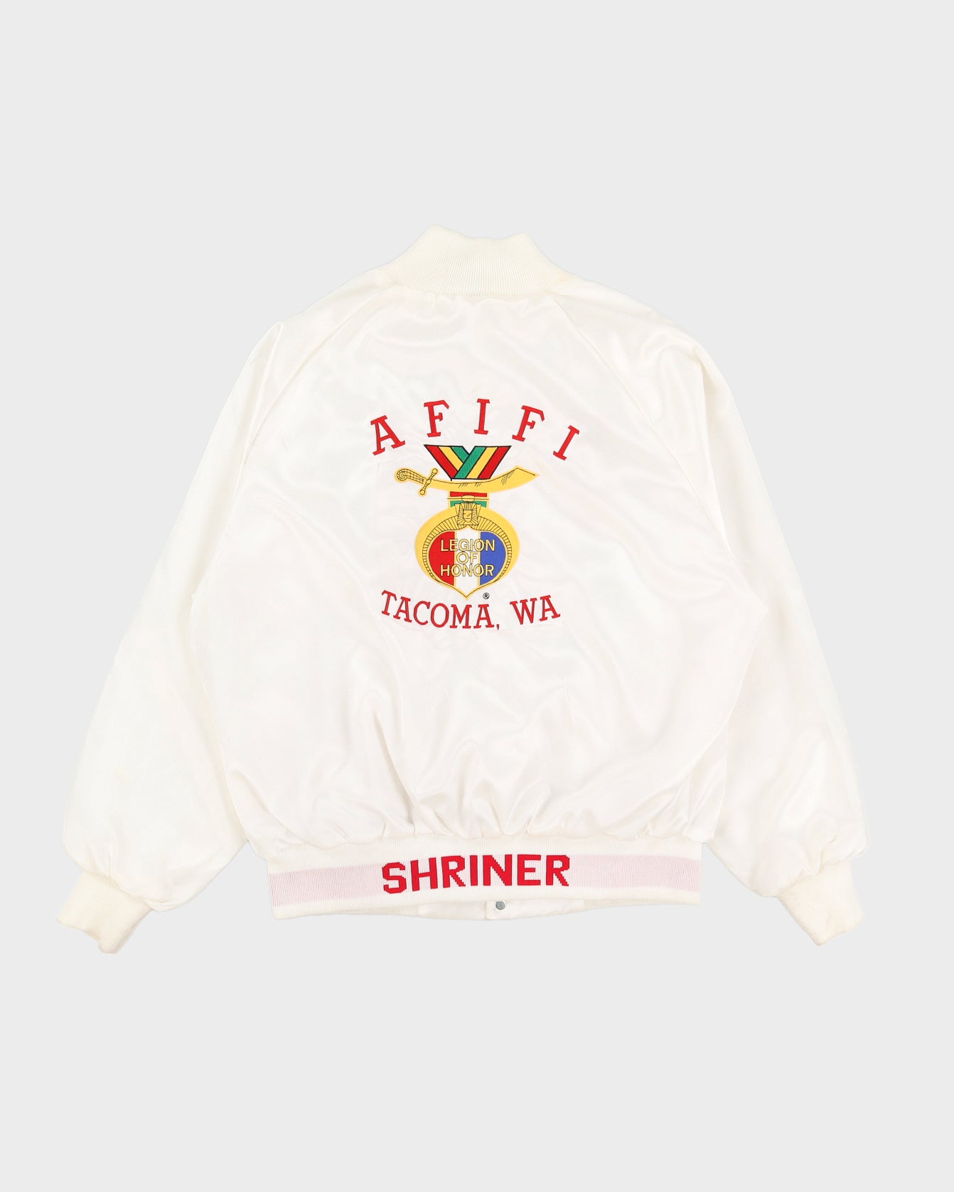 Vintage 90s AFIFI CMDR 1997 Legion Of Honor Tacoma Westark Shriners Satin Jacket Embroidered - L