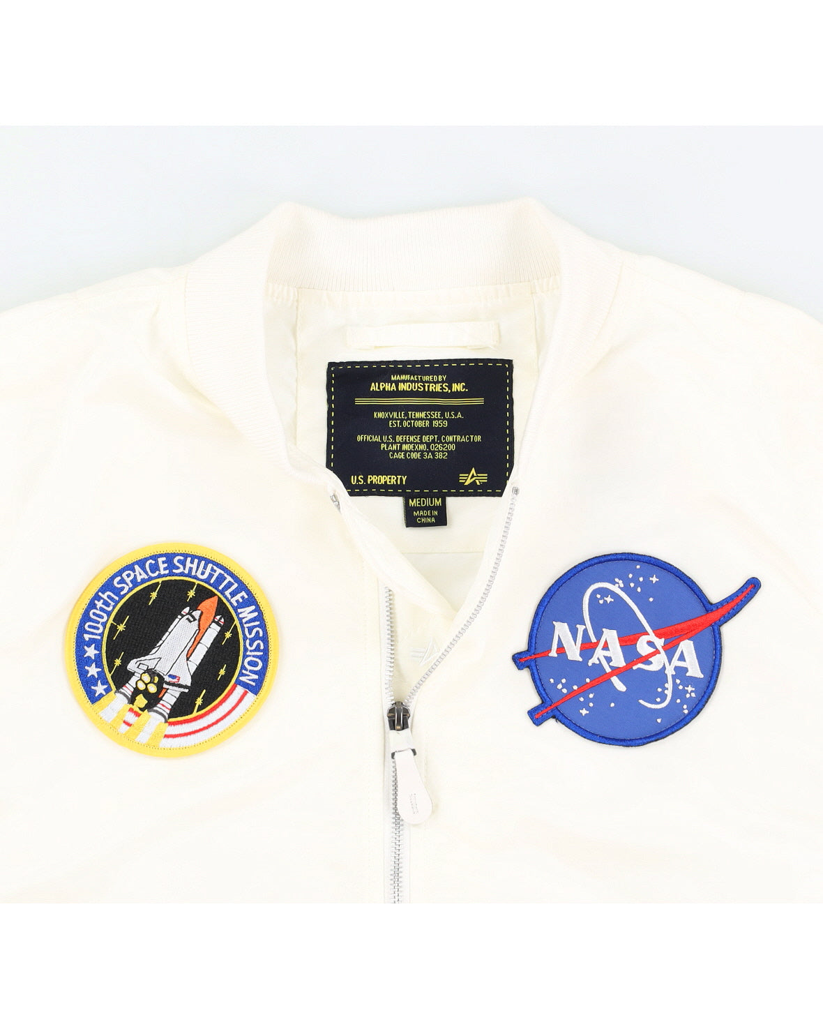 Alpha Industries Inc. White Nasa Bomber Jacket - M