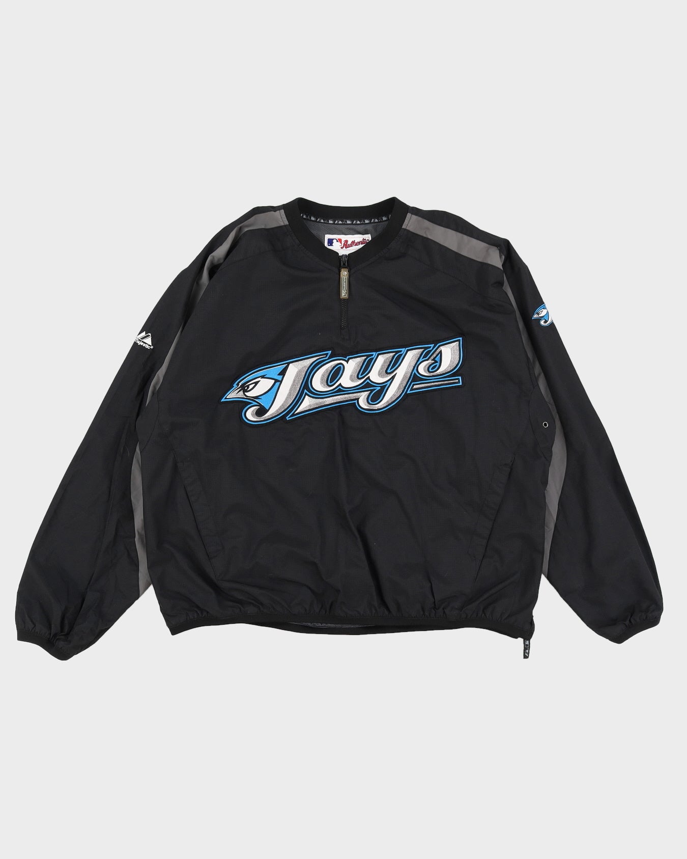 MLB Majestic Industries Toronto Blue Jays Black 1/4 Windbreaker Jacket - L