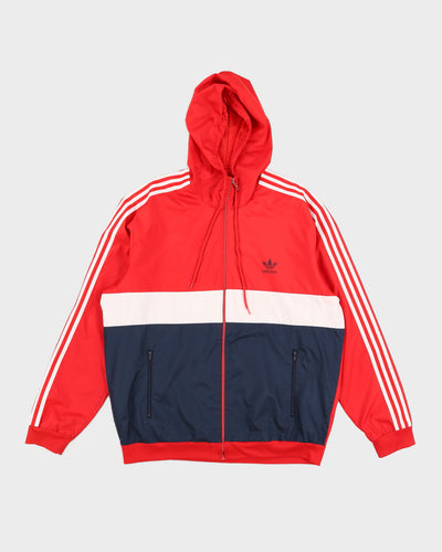 00s Y2K Adidas Red / Blue Hooded Track Jacket - XL