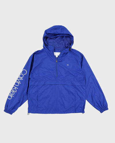 Calvin Klein Half Zip Blue Hooded Windbreaker Jacket - L