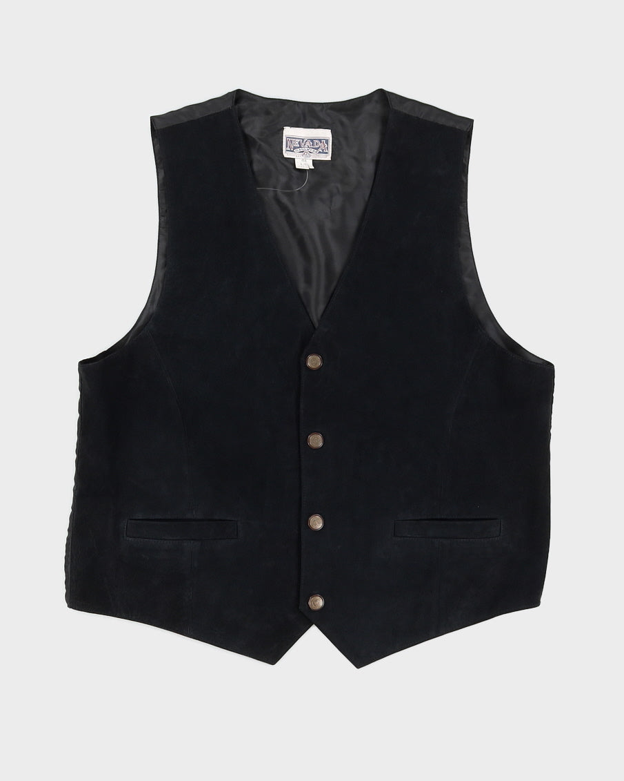 Black Suede Leather Waistcoat - L