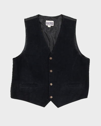 Black Suede Leather Waistcoat - L