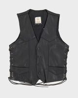 Black Lace up Leather Waistcoat - XS
