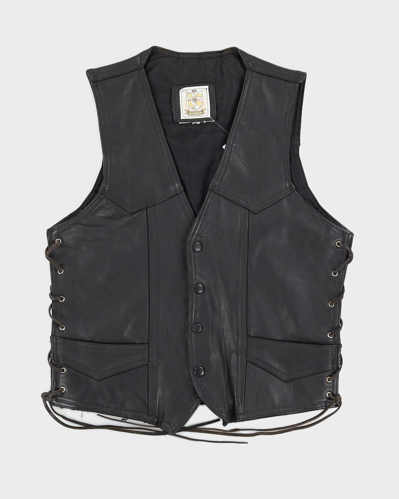 Black Lace up Leather Waistcoat - XS