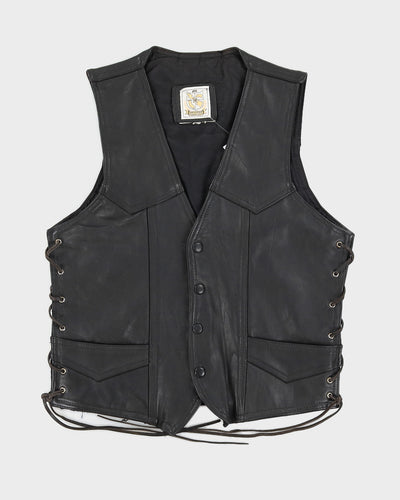 Black Lace up Leather Waistcoat - XS