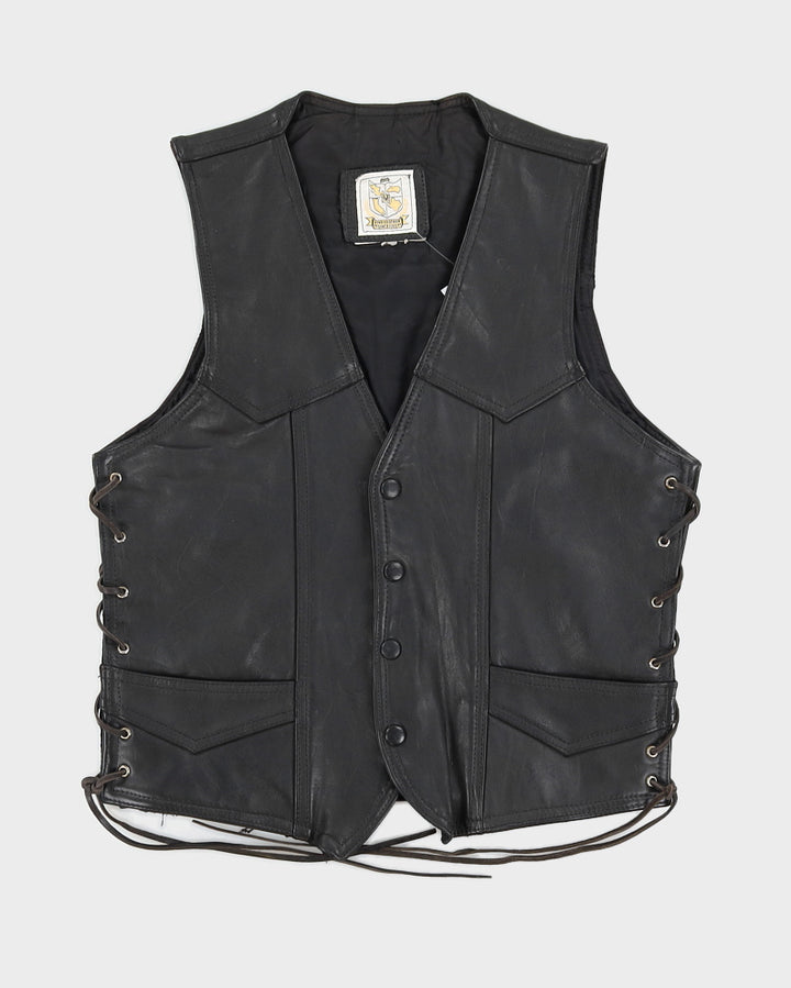 Black Lace up Leather Waistcoat - XS