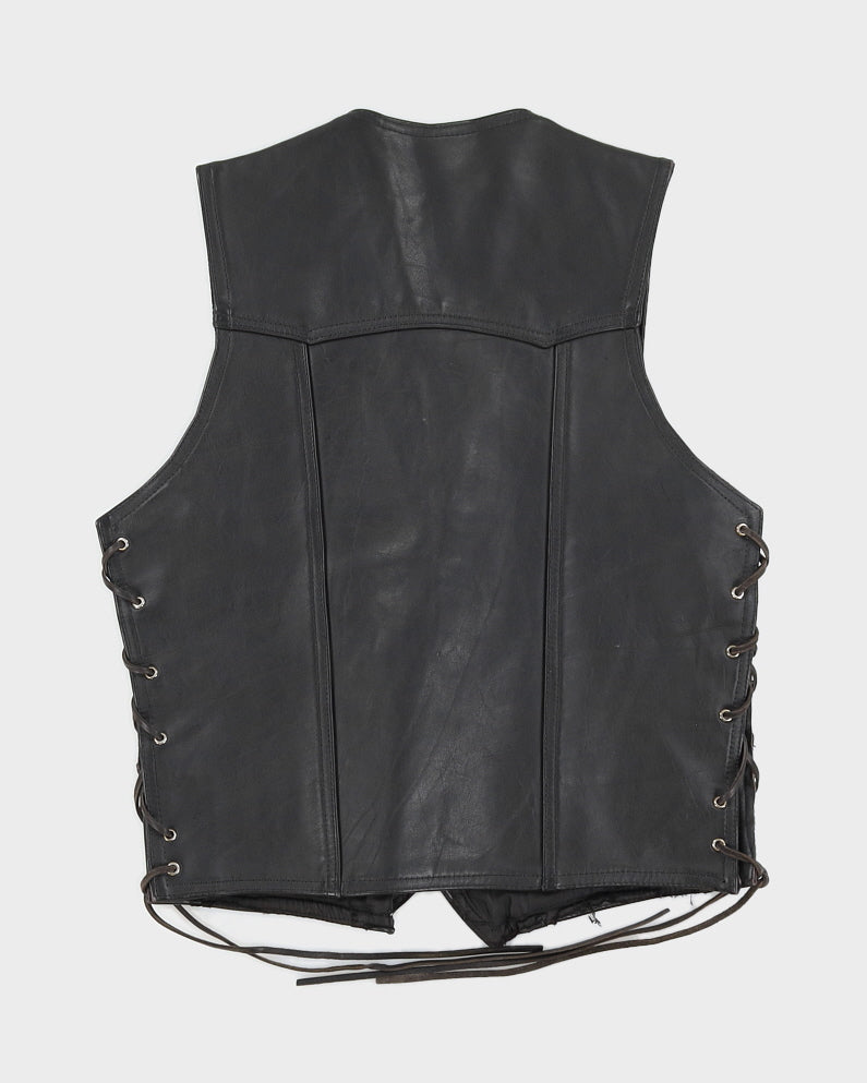 Black Lace up Leather Waistcoat - XS