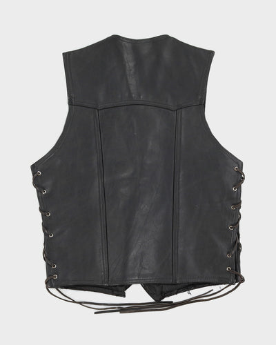 Black Lace up Leather Waistcoat - XS