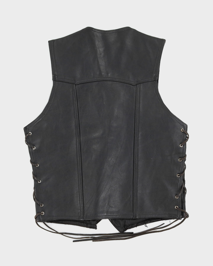 Black Lace up Leather Waistcoat - XS