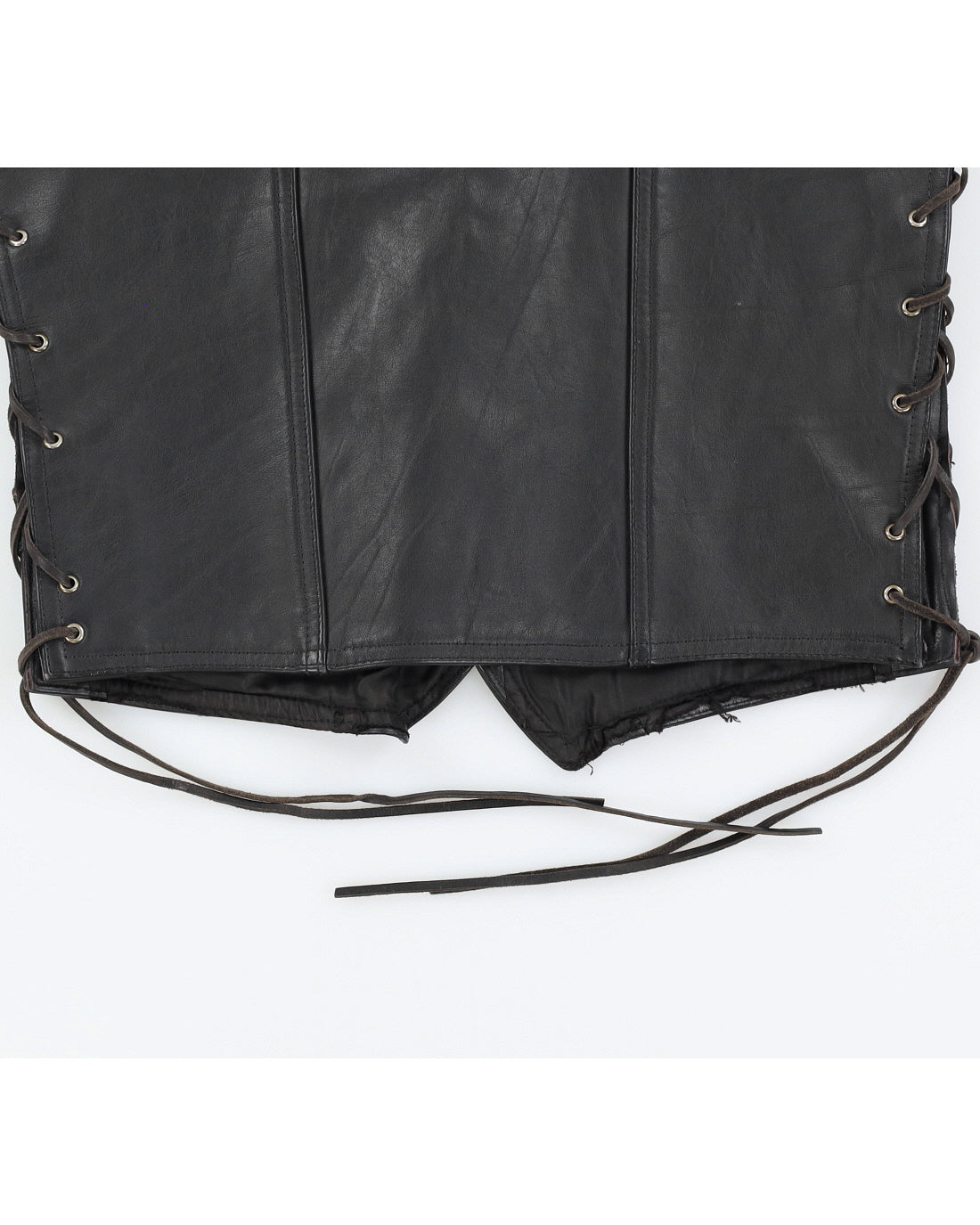 Black Lace up Leather Waistcoat - XS
