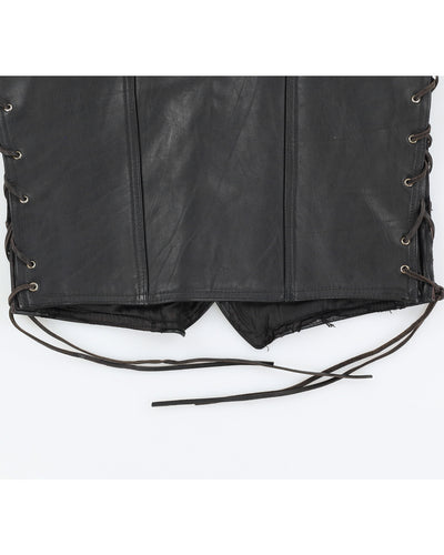 Black Lace up Leather Waistcoat - XS