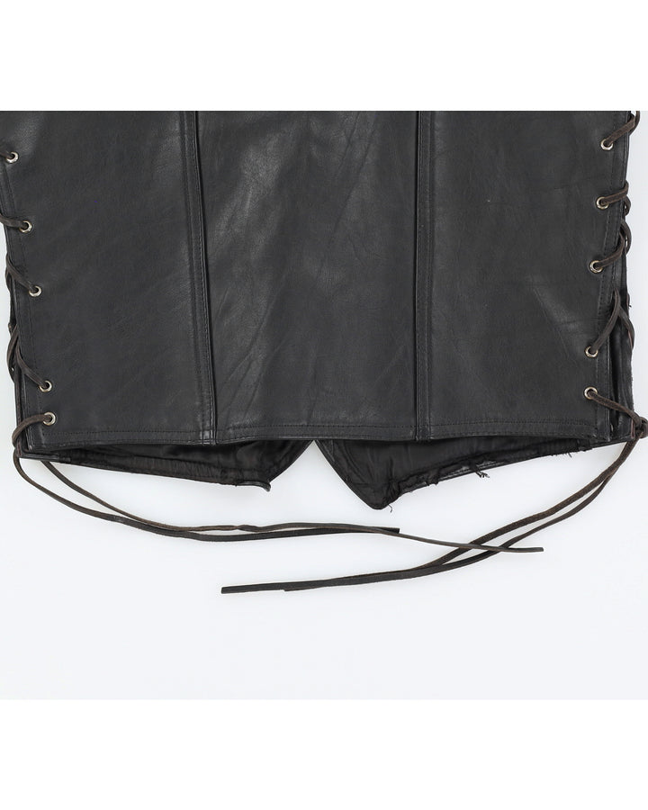 Black Lace up Leather Waistcoat - XS