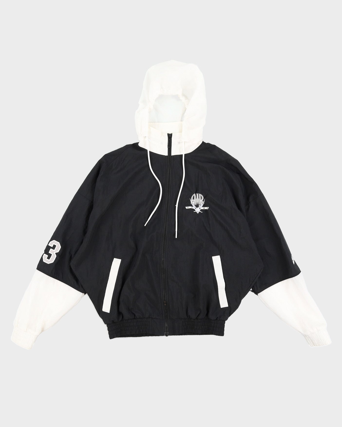 00s Jordan Retro Black Embroidered Hooded Track Jacket - S
