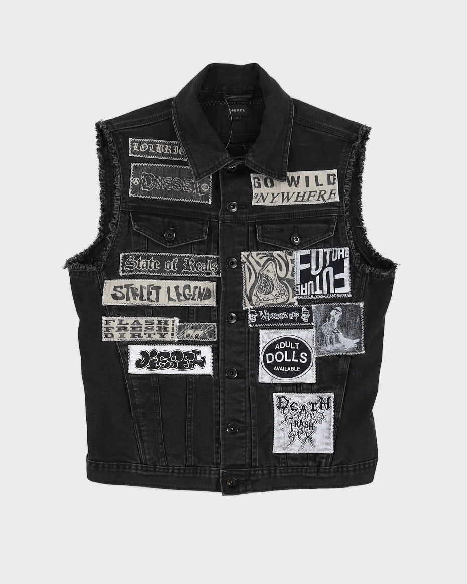 Diesel Patched Denim Black Sleeveless Jacket - M