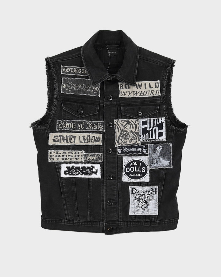 Diesel Patched Denim Black Sleeveless Jacket - M