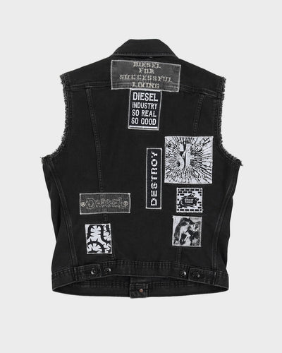 Diesel Patched Denim Black Sleeveless Jacket - M