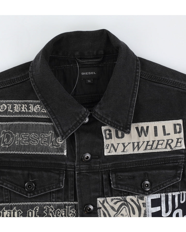 Diesel Patched Denim Black Sleeveless Jacket - M