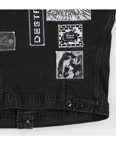 Diesel Patched Denim Black Sleeveless Jacket - M