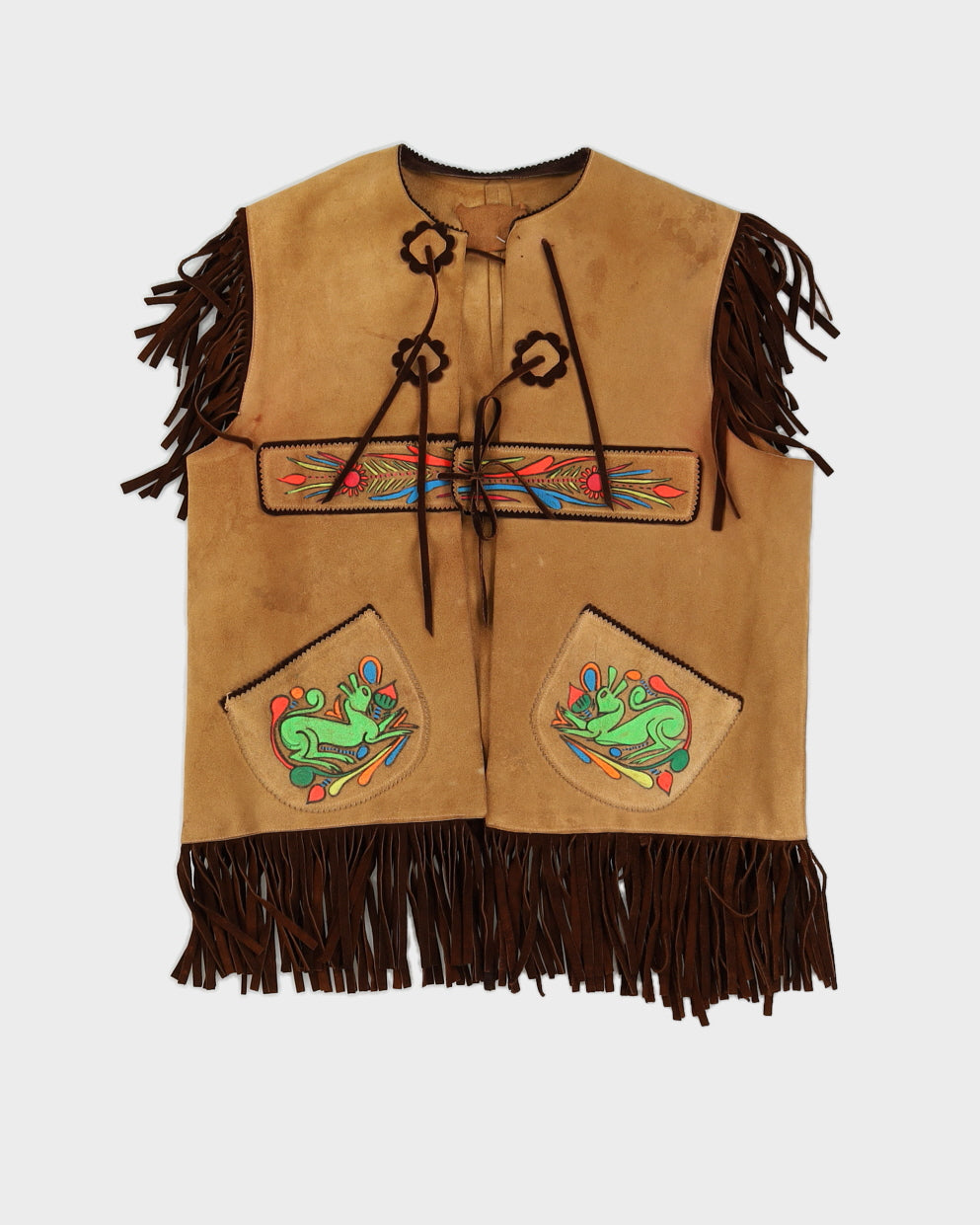 Vintage 1970s Brown Suede Fringed Waistcoat - S